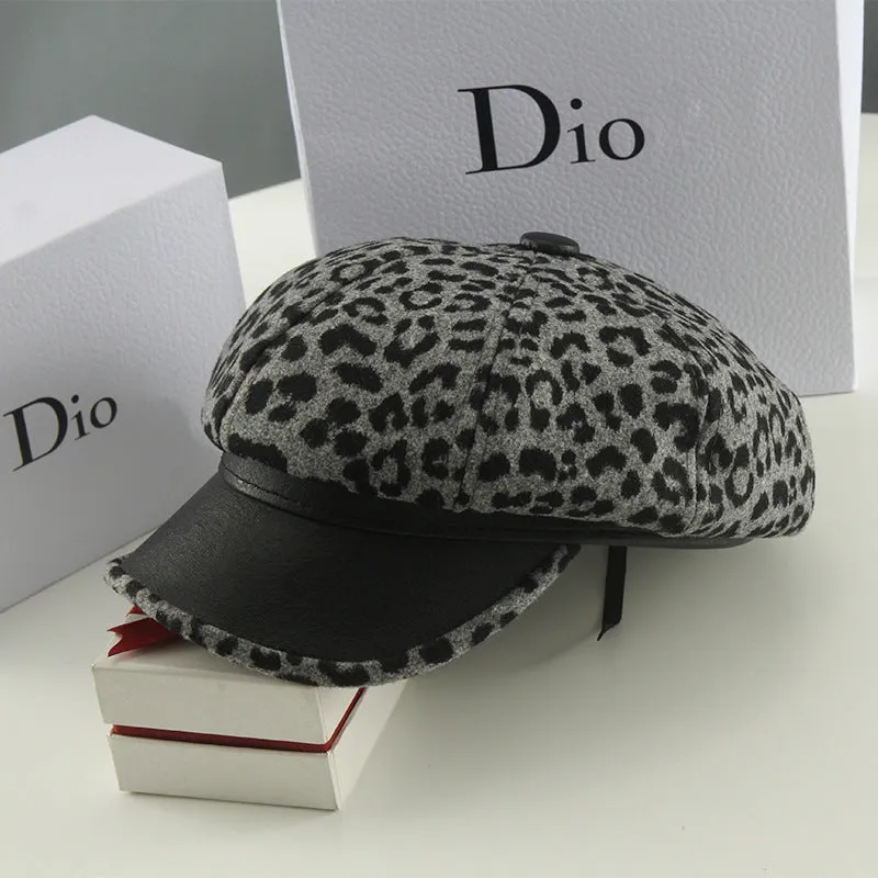 Leopard Fur Hat Beret Vintage Leopard Print Painter Cap