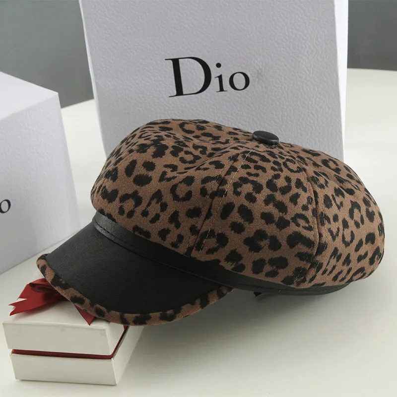Leopard Fur Hat Beret Vintage Leopard Print Painter Cap