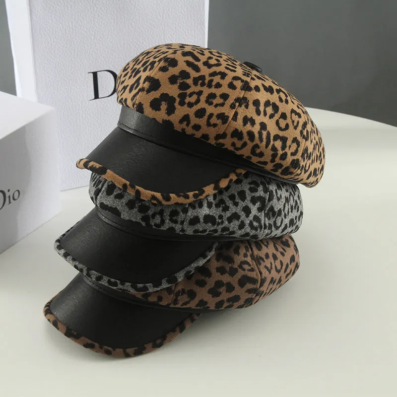 Leopard Fur Hat Beret Vintage Leopard Print Painter Cap
