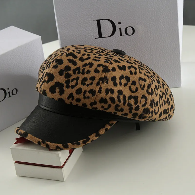 Leopard Fur Hat Beret Vintage Leopard Print Painter Cap