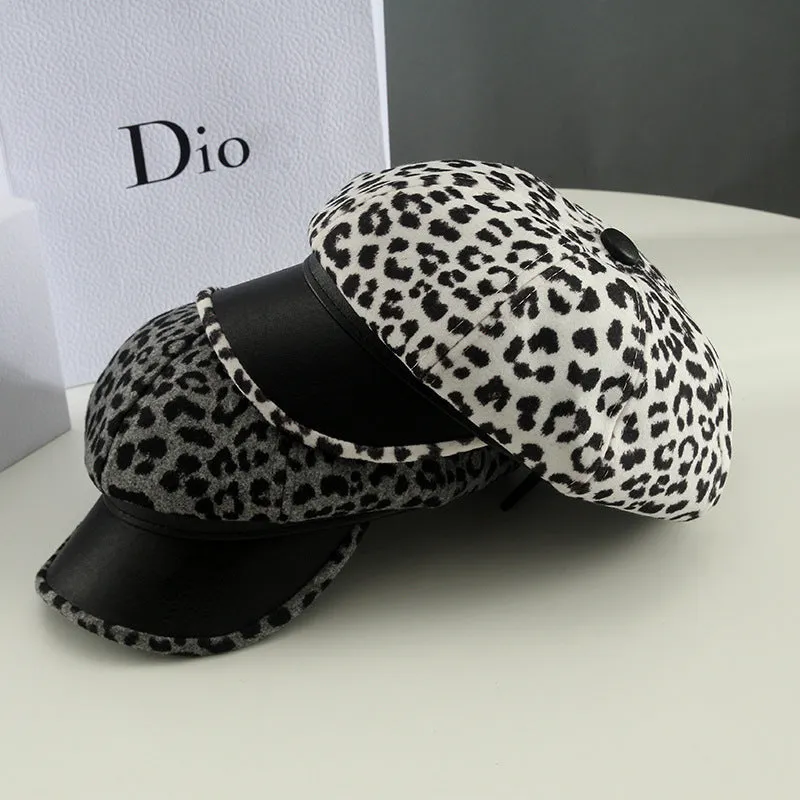 Leopard Fur Hat Beret Vintage Leopard Print Painter Cap