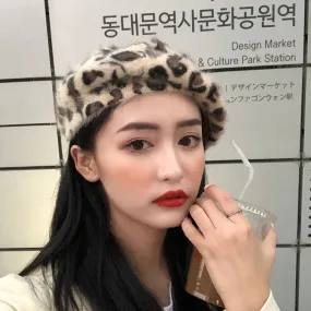 Leopard Fur Hat Beret Vintage Painter Hat