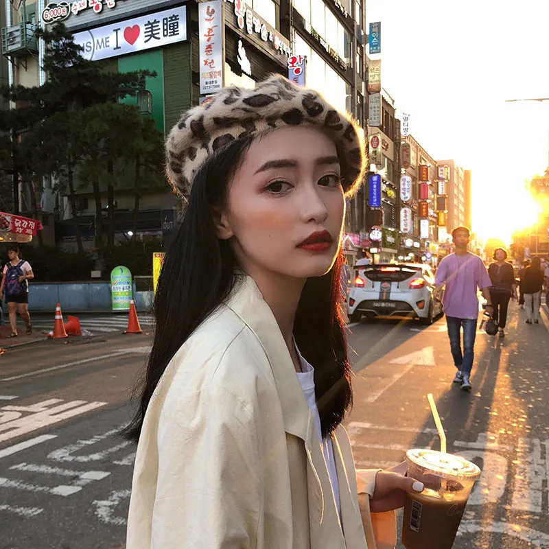 Leopard Fur Hat Beret Vintage Painter Hat