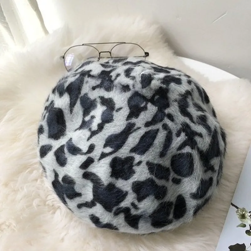 Leopard Fur Hat Beret Vintage Painter Hat