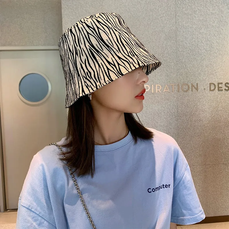 Leopard Fur Hat Stripe Bucket Hat