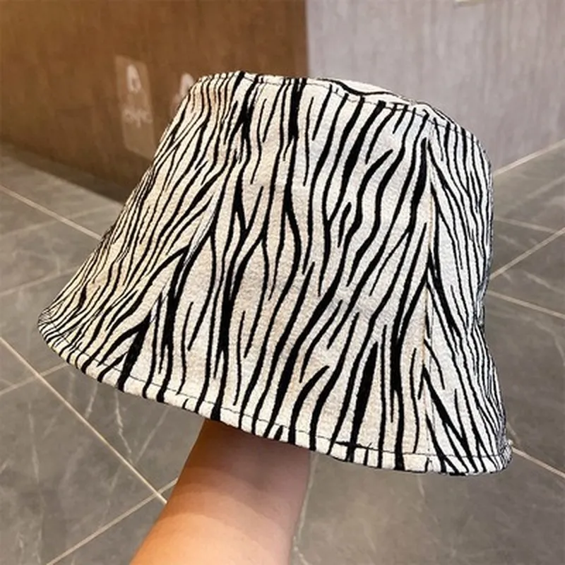 Leopard Fur Hat Stripe Bucket Hat