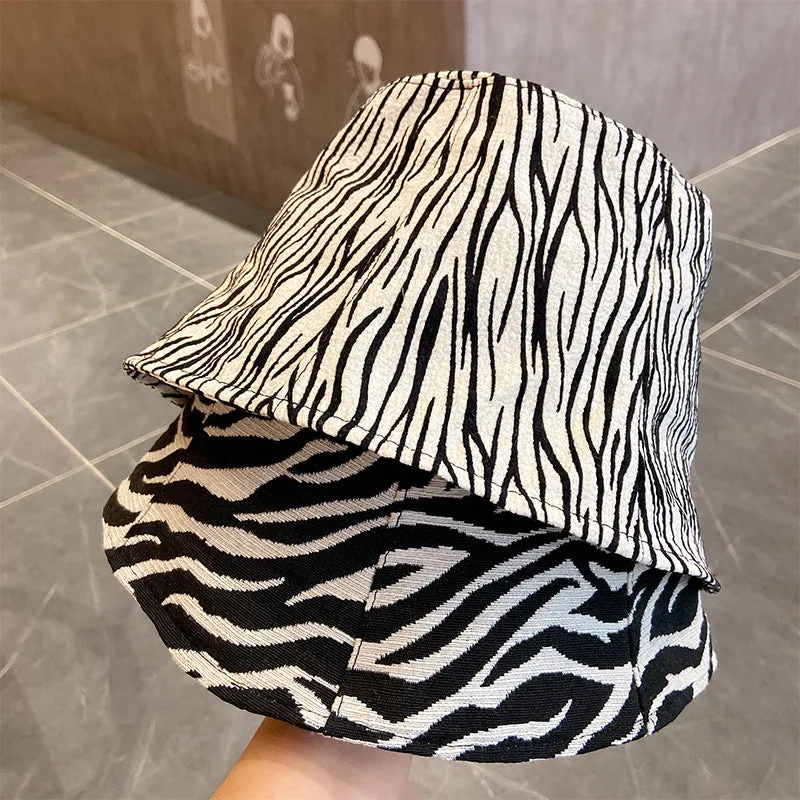 Leopard Fur Hat Stripe Bucket Hat