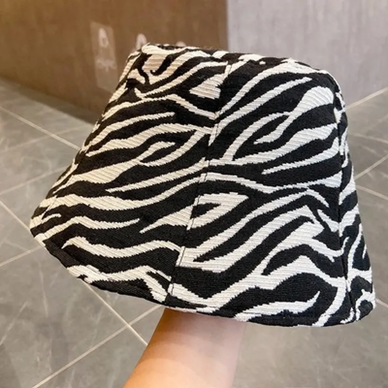 Leopard Fur Hat Stripe Bucket Hat