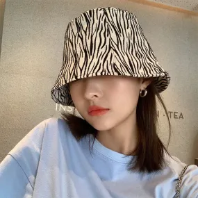 Leopard Fur Hat Stripe Bucket Hat
