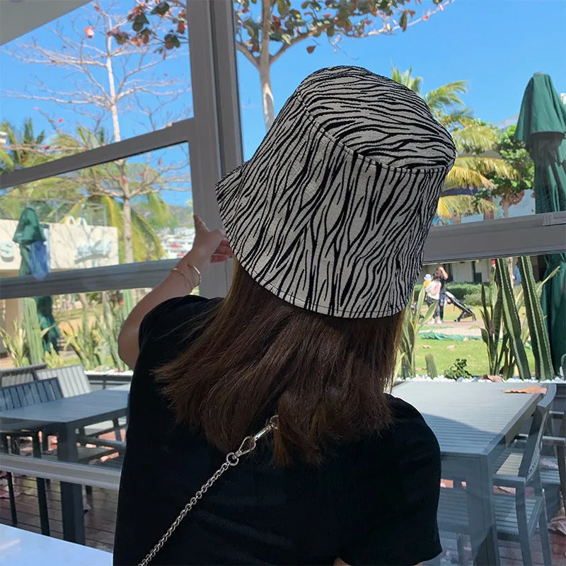 Leopard Fur Hat Stripe Bucket Hat