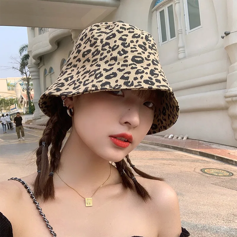 Leopard Fur Hat Summer Retro Double-Sided Sun Protection Hat