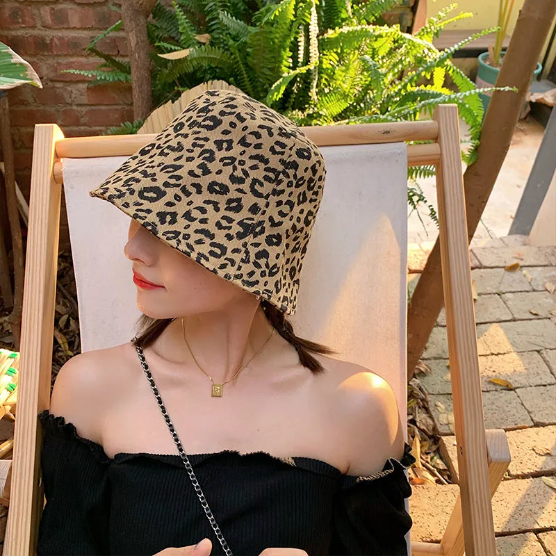 Leopard Fur Hat Summer Retro Double-Sided Sun Protection Hat