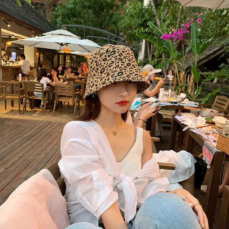 Leopard Fur Hat Summer Retro Double-Sided Sun Protection Hat