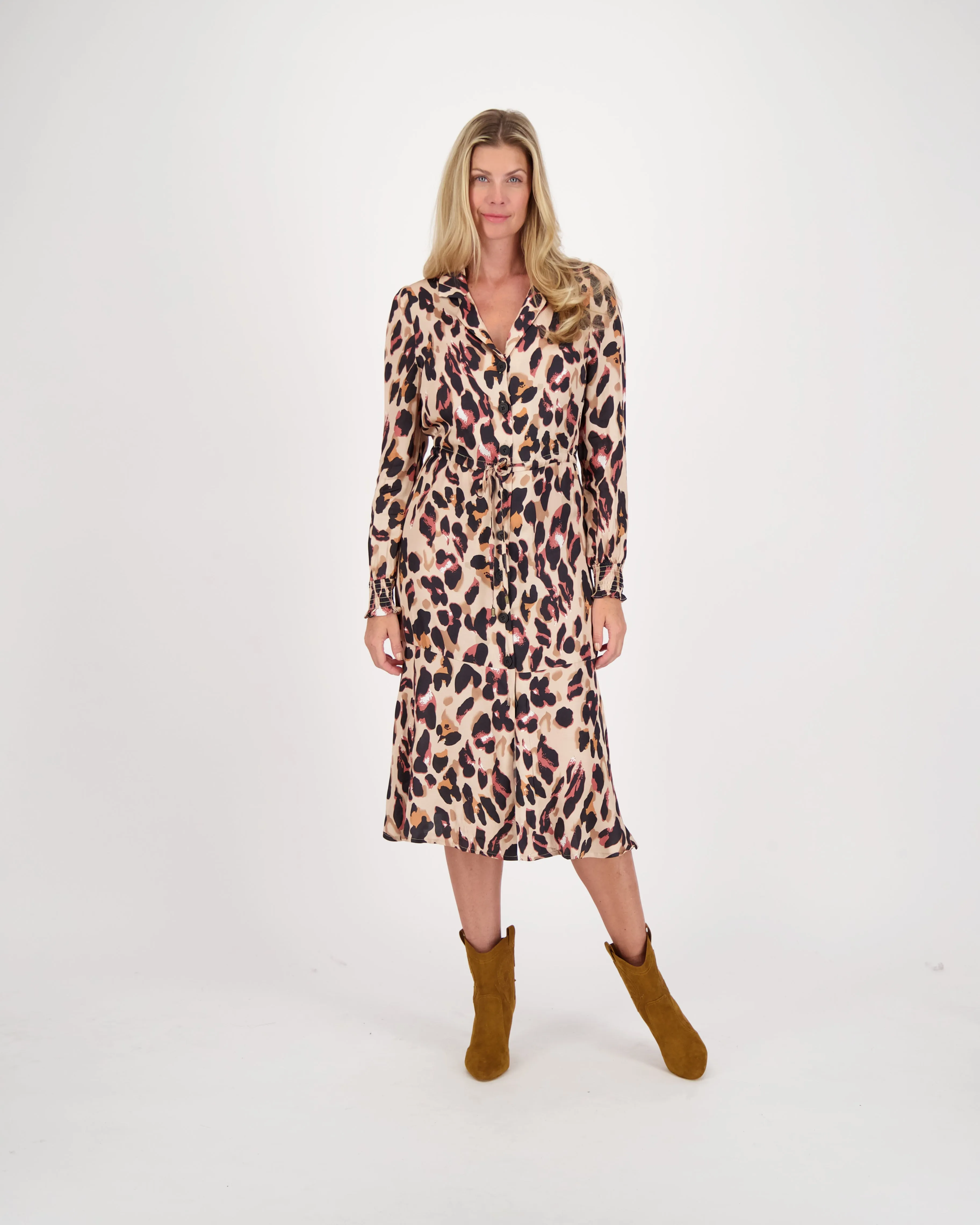 Leopard Print Hem Belted Dress