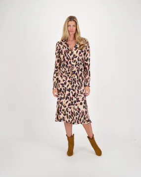 Leopard Print Hem Belted Dress