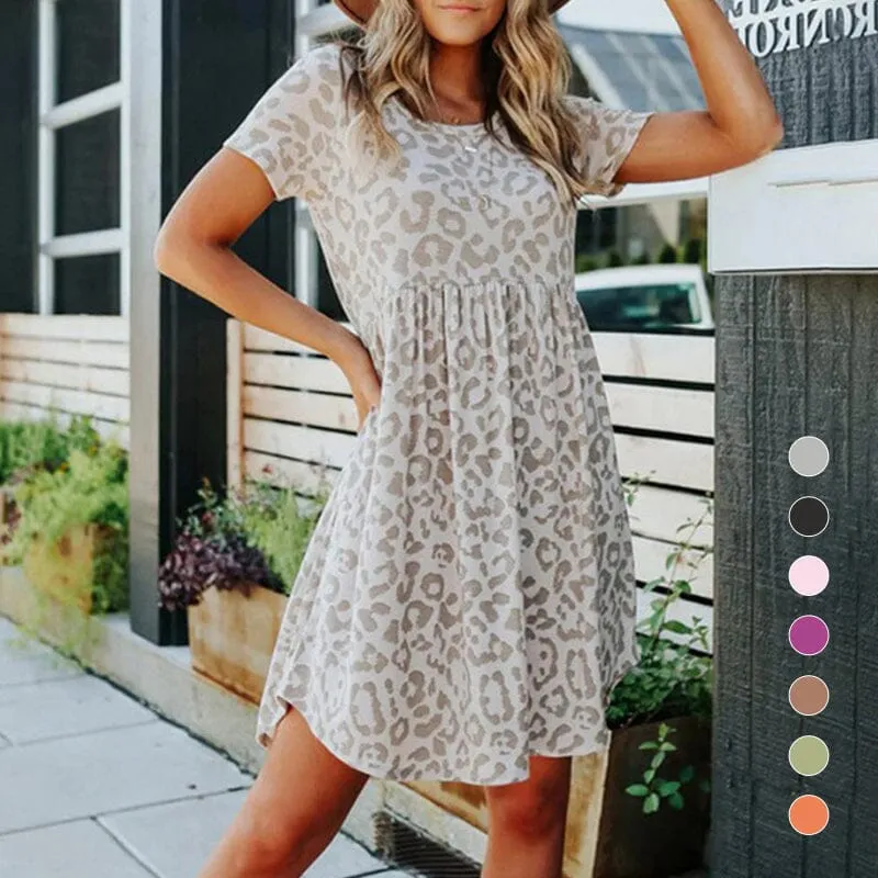 Leopard Print Round Neck Dress