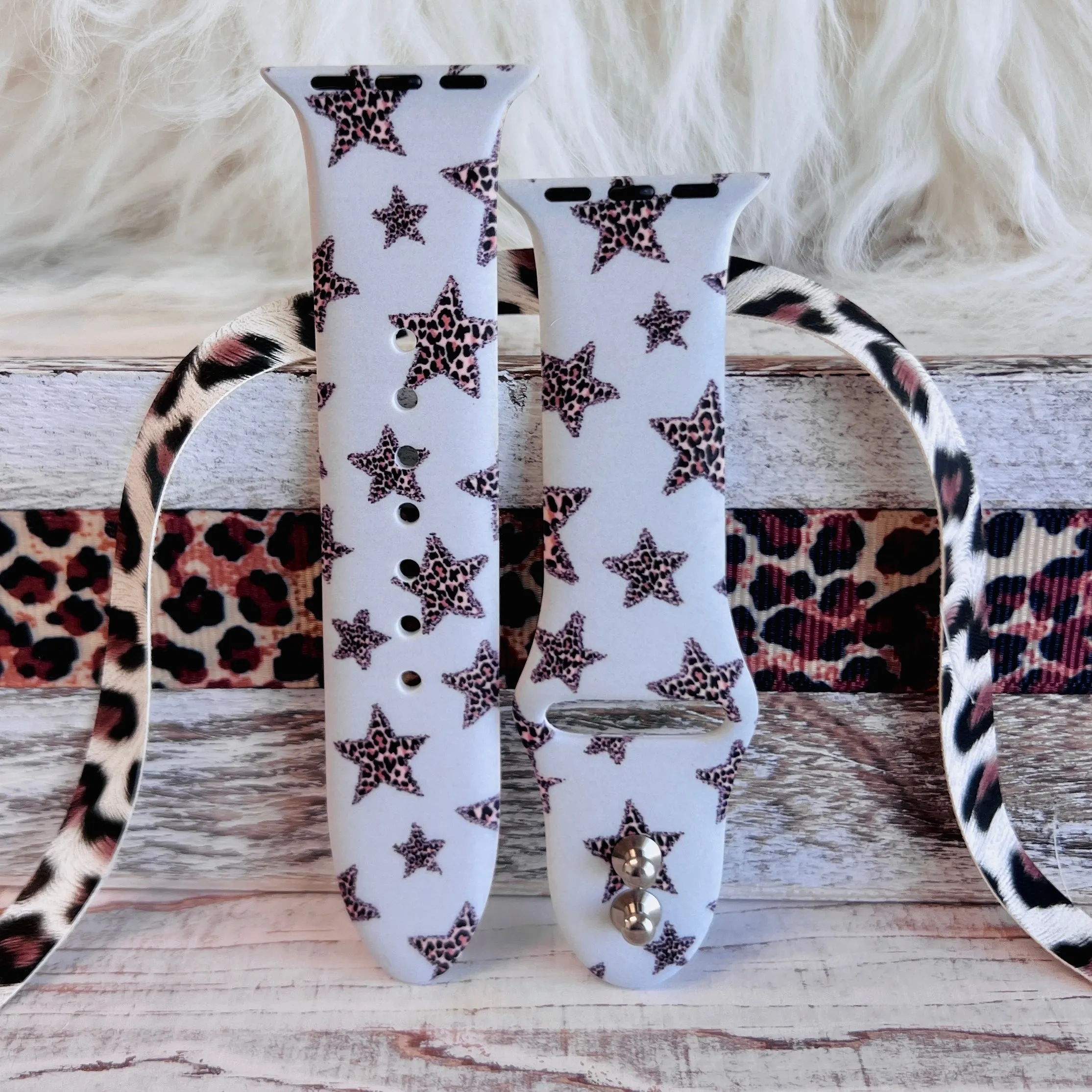 Leopard Stars Print Silicone Band For Apple Watch