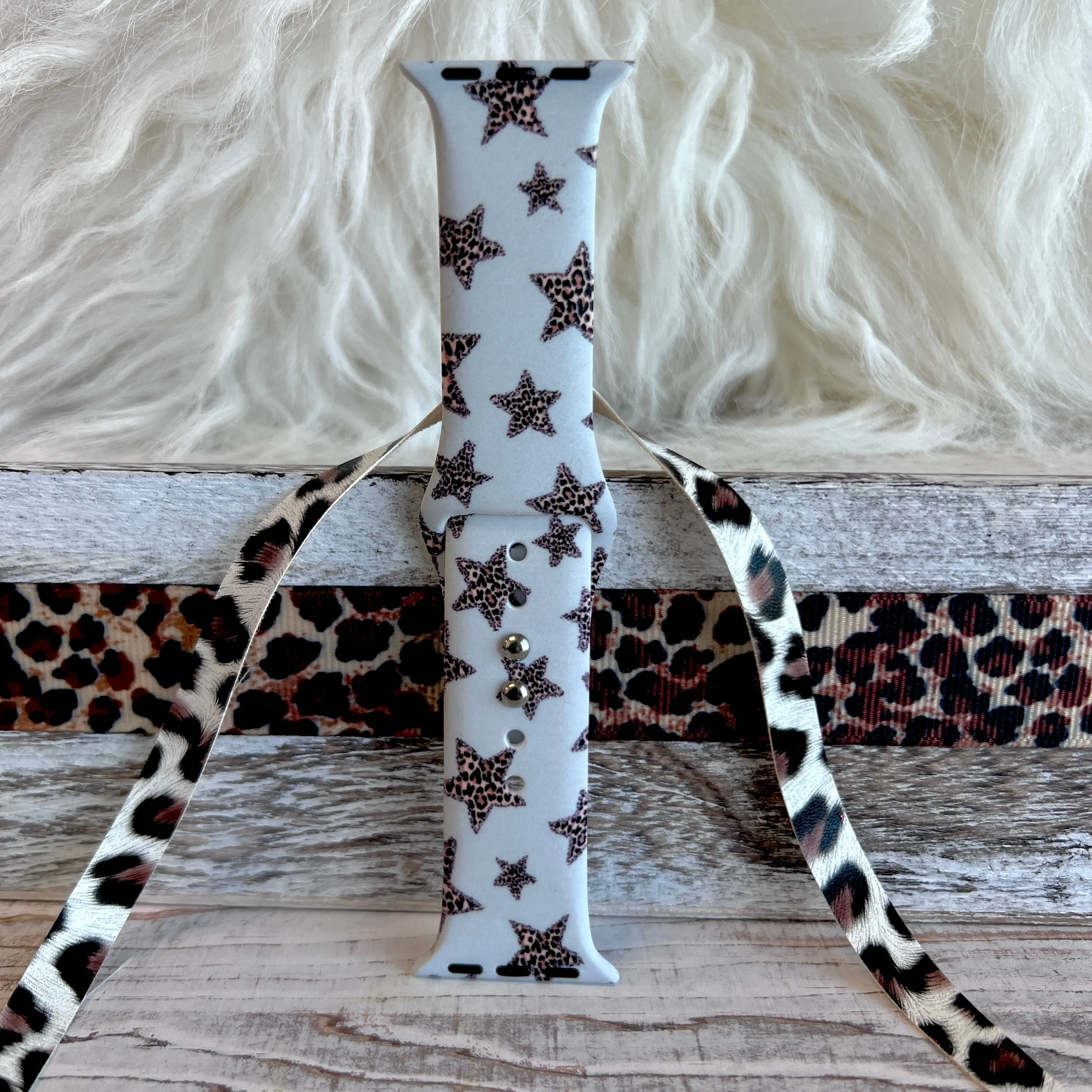 Leopard Stars Print Silicone Band For Apple Watch