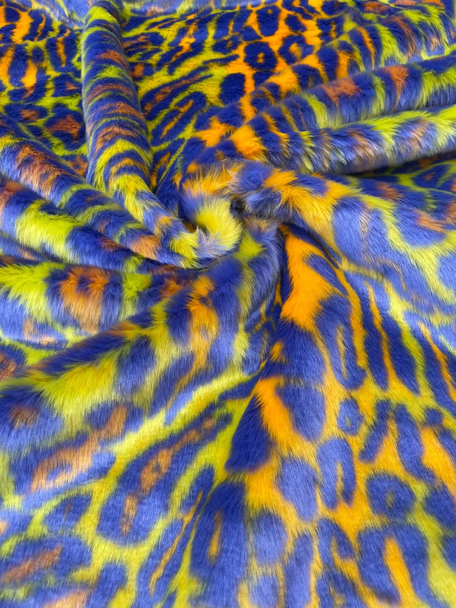 Leopard Tie Dyed Faux Fur, Black Light Reflective (by the yard)