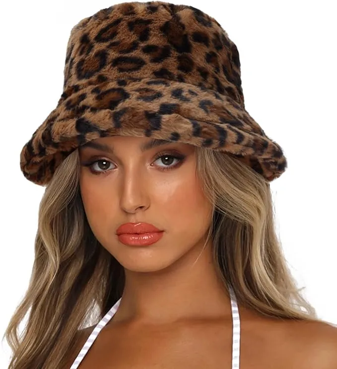 Light Beige Faux Fur Winter Bucket Hat
