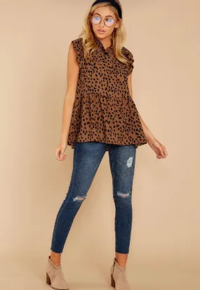 Lucy Leopard Flutter Top (White & Brown)
