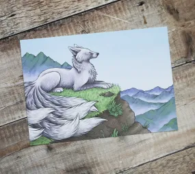 Marble Kitsune Illustration A4 Print