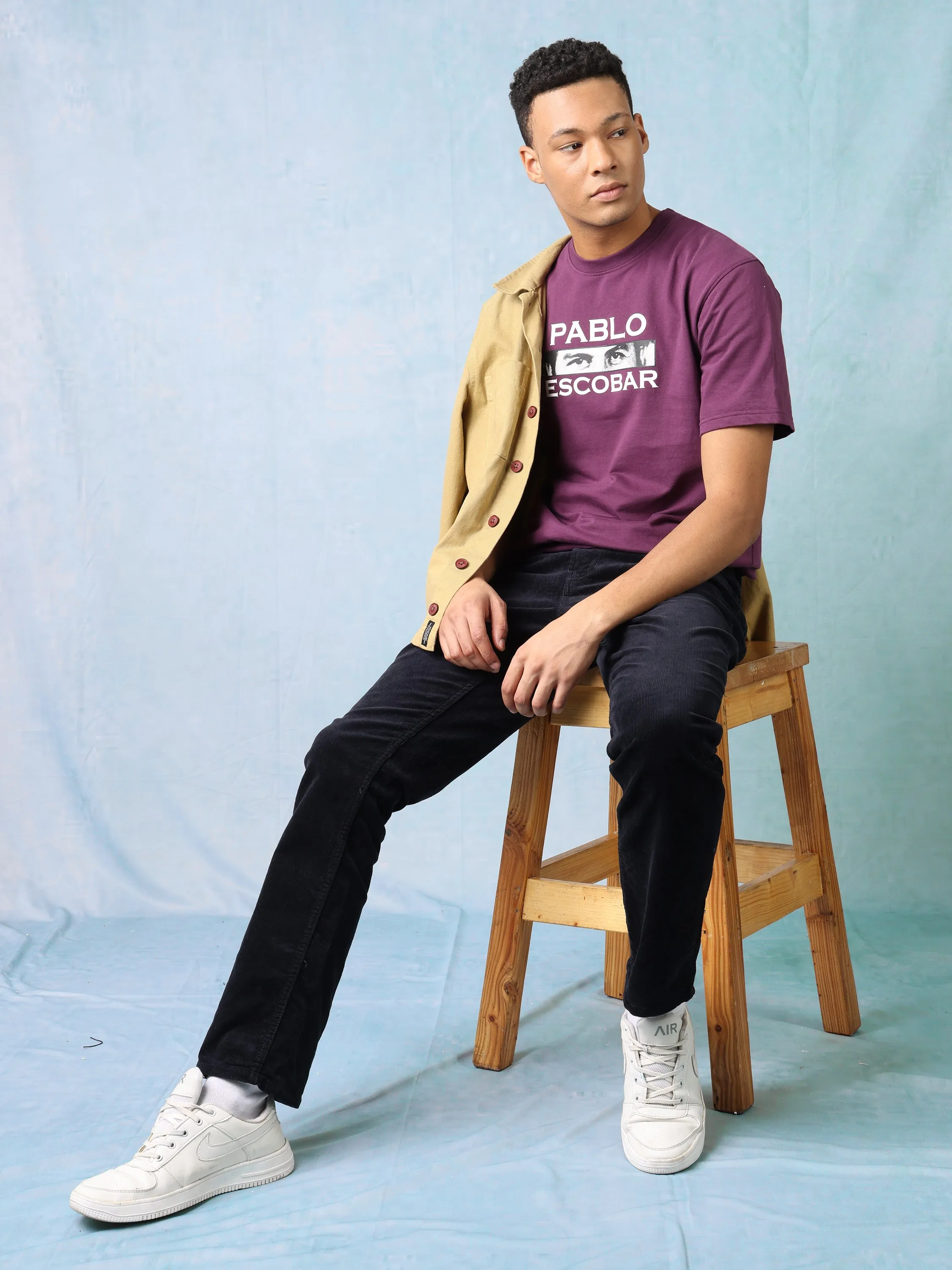 Men Black Straight Fit Corduroy Pants