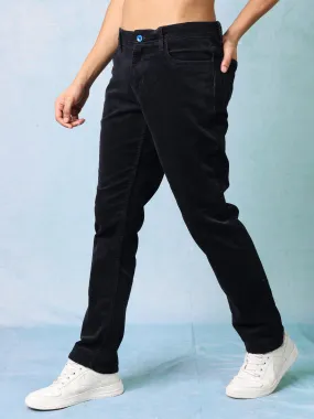 Men Black Straight Fit Corduroy Pants