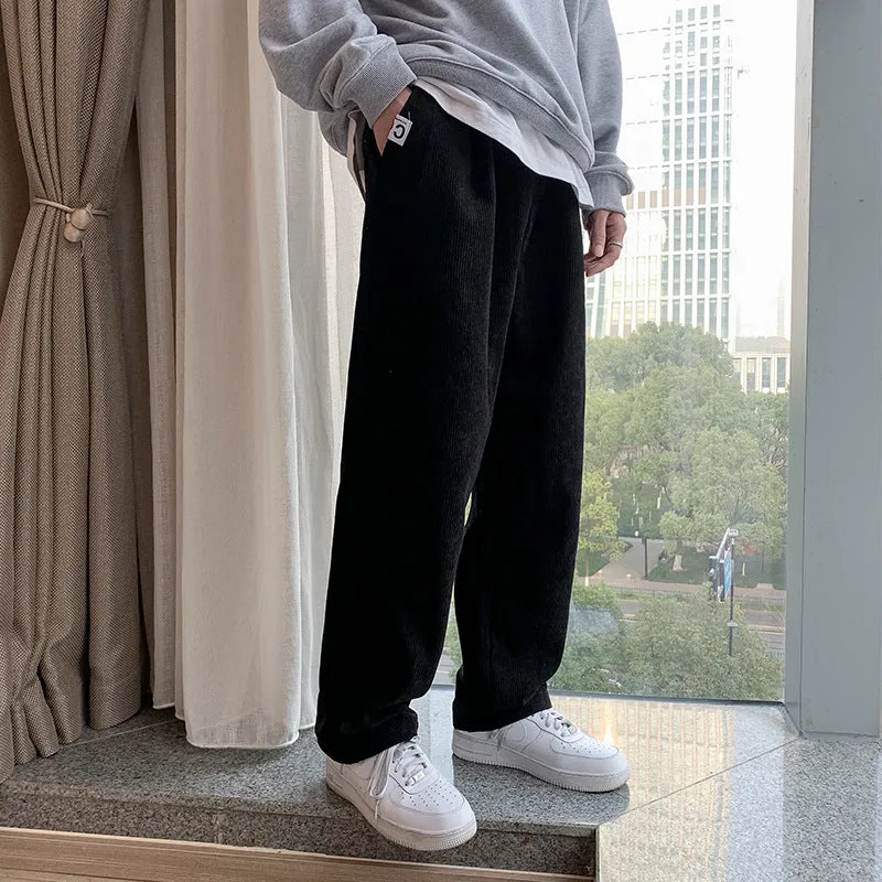 Mens Corduroy Pants Spring Straight Pants Men's Casual Loose Cropped Pants