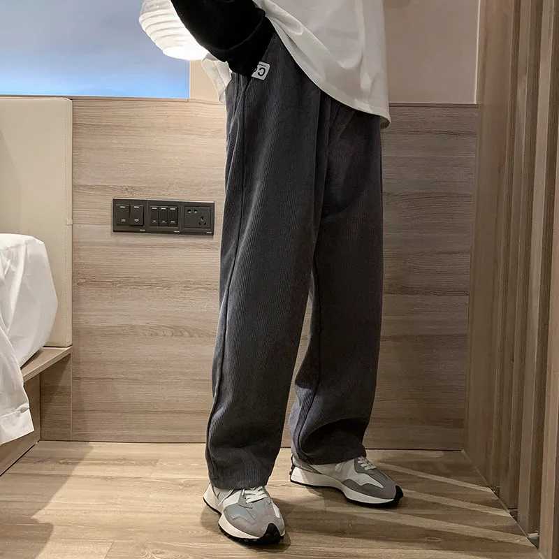 Mens Corduroy Pants Spring Straight Pants Men's Casual Loose Cropped Pants