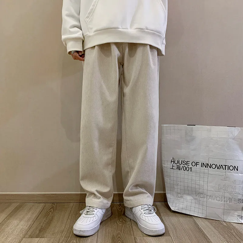 Mens Corduroy Pants Spring Straight Pants Men's Casual Loose Cropped Pants
