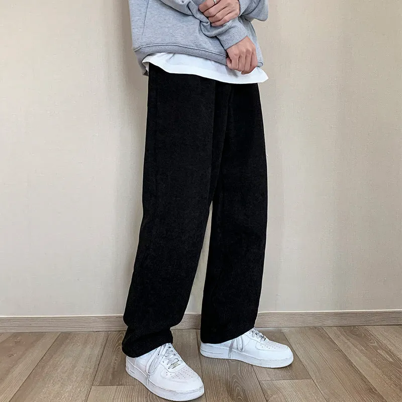 Mens Corduroy Pants Spring Straight Pants Men's Casual Loose Cropped Pants