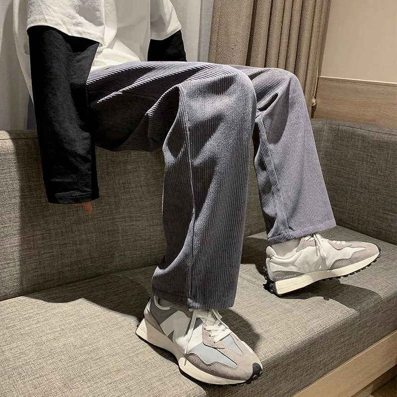Mens Corduroy Pants Spring Straight Pants Men's Casual Loose Cropped Pants