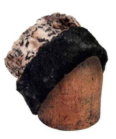 Men's Cuffed Pillbox, Reversible (Solid or Two-Tone) - Luxury Faux Fur in Carpathian Lynx