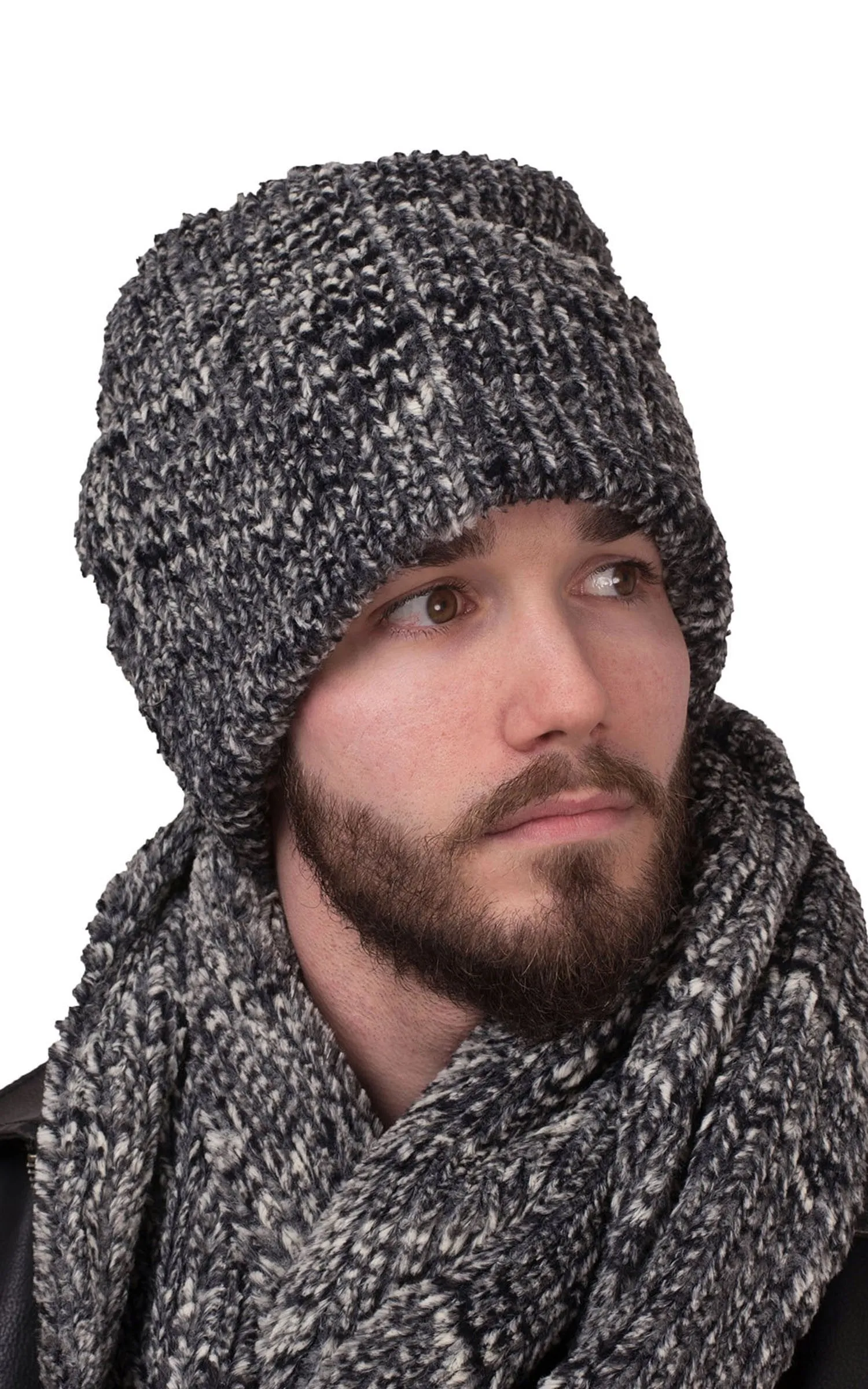 Men's Cuffed Pillbox, Reversible (Solid or Two-Tone) - Luxury Faux Fur in Carpathian Lynx