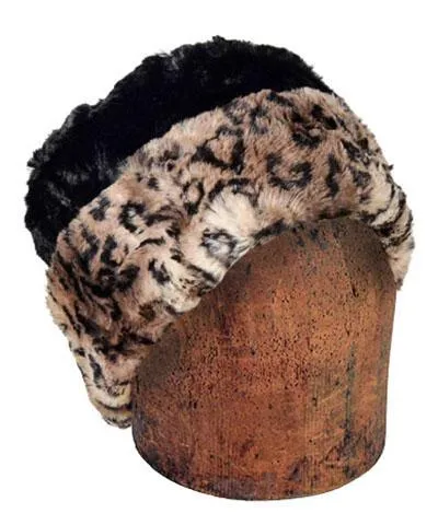 Men's Cuffed Pillbox, Reversible (Solid or Two-Tone) - Luxury Faux Fur in Carpathian Lynx