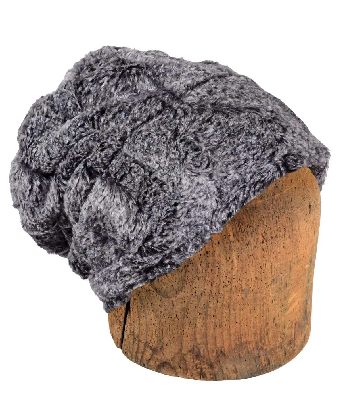 Men's Cuffed Pillbox, Reversible (Solid or Two-Tone) - Luxury Faux Fur in Nimbus