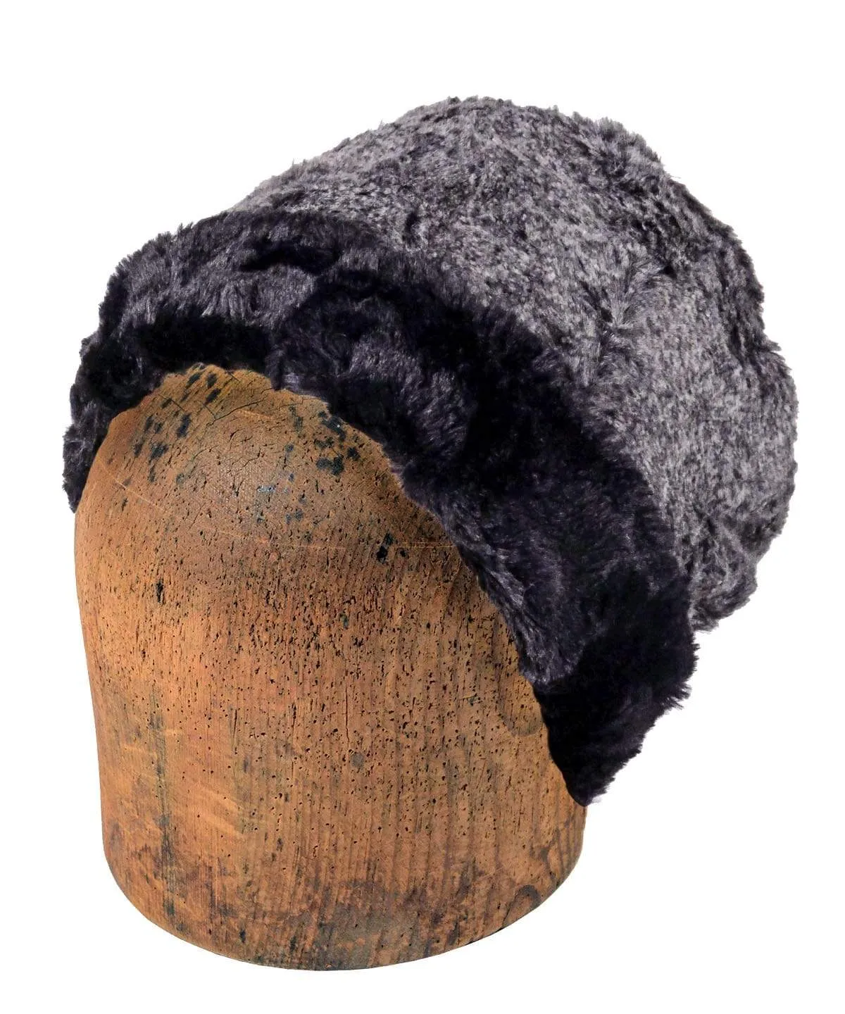Men's Cuffed Pillbox, Reversible (Solid or Two-Tone) - Luxury Faux Fur in Nimbus