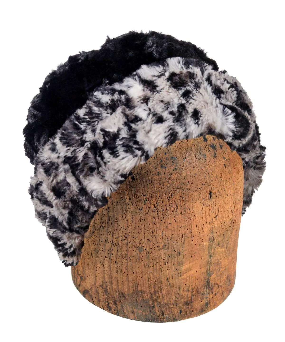 Men's Cuffed Pillbox, Reversible (Solid or Two-Tone) - Luxury Faux Fur Savannah Cat in Gray ( Solid -Med. Sold out)