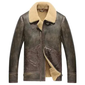 Men's Vintage Brown Sheepskin Shearling Aviator Jacket