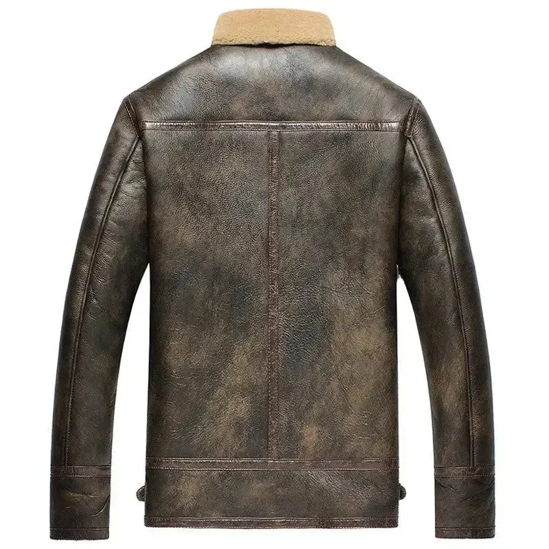 Men's Vintage Brown Sheepskin Shearling Aviator Jacket