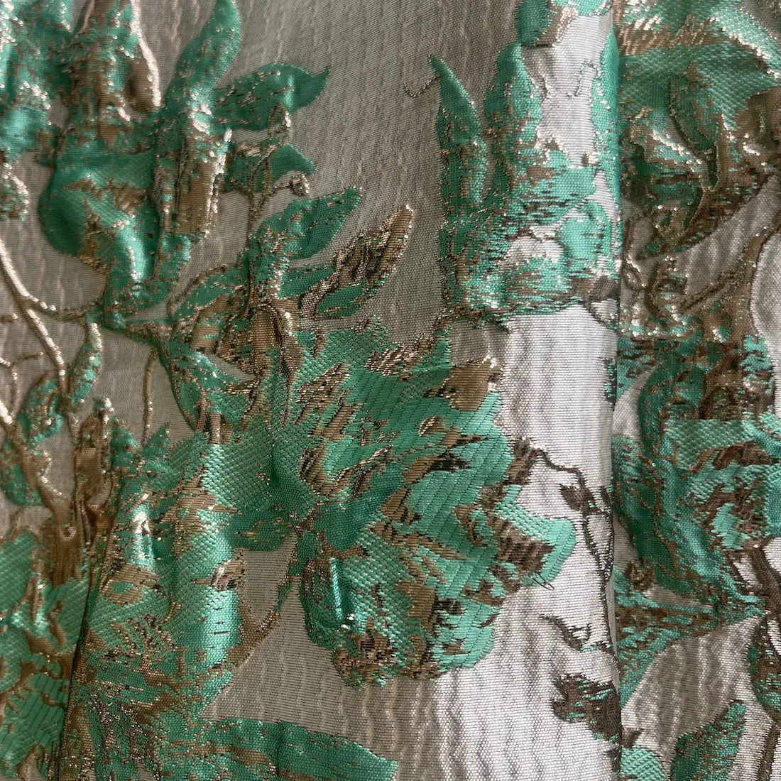 Mid-Weight Elegant Metallic Magical Mint & Sand Polyester Brocade