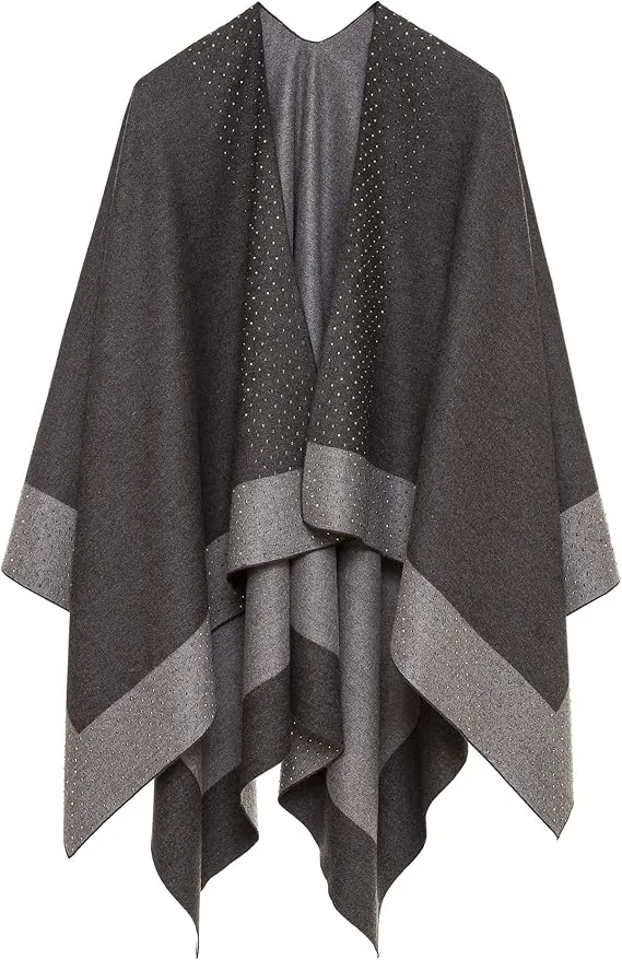Midnight Black Luxurious Knit Sweater Poncho Cardigan