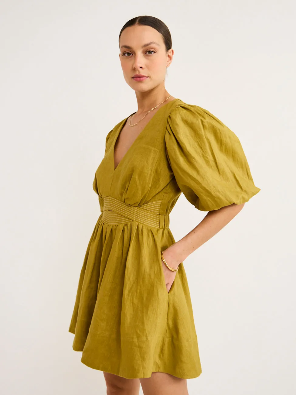 Mon Renn Bask Mini Dress in Agave