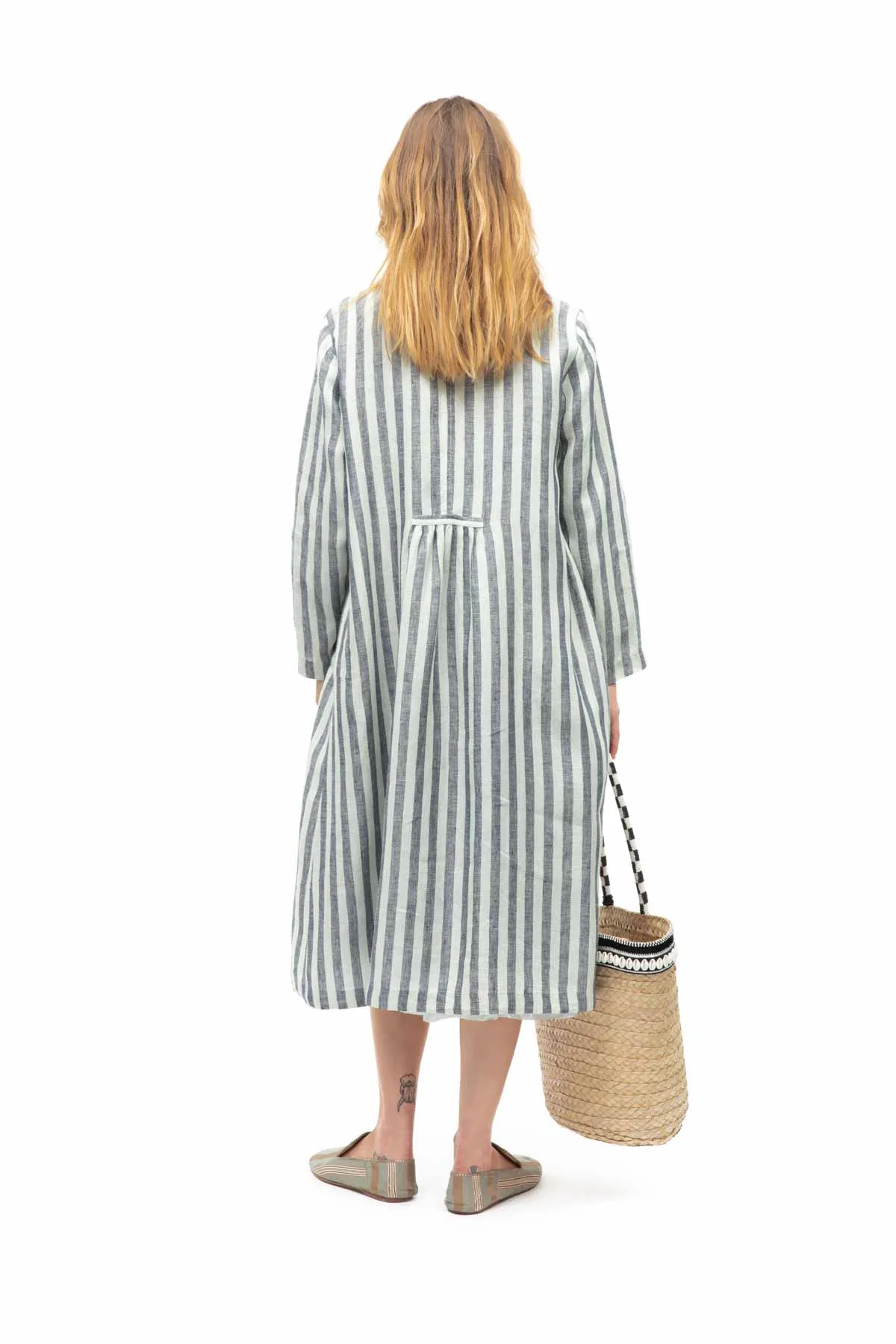 Monaco Stripe Linen Coat - Teal