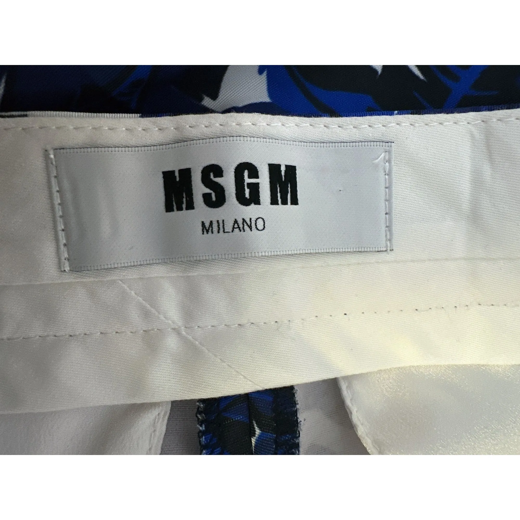 MSGM Blue & White Banana Leaf Print Cropped Pants Size 6
