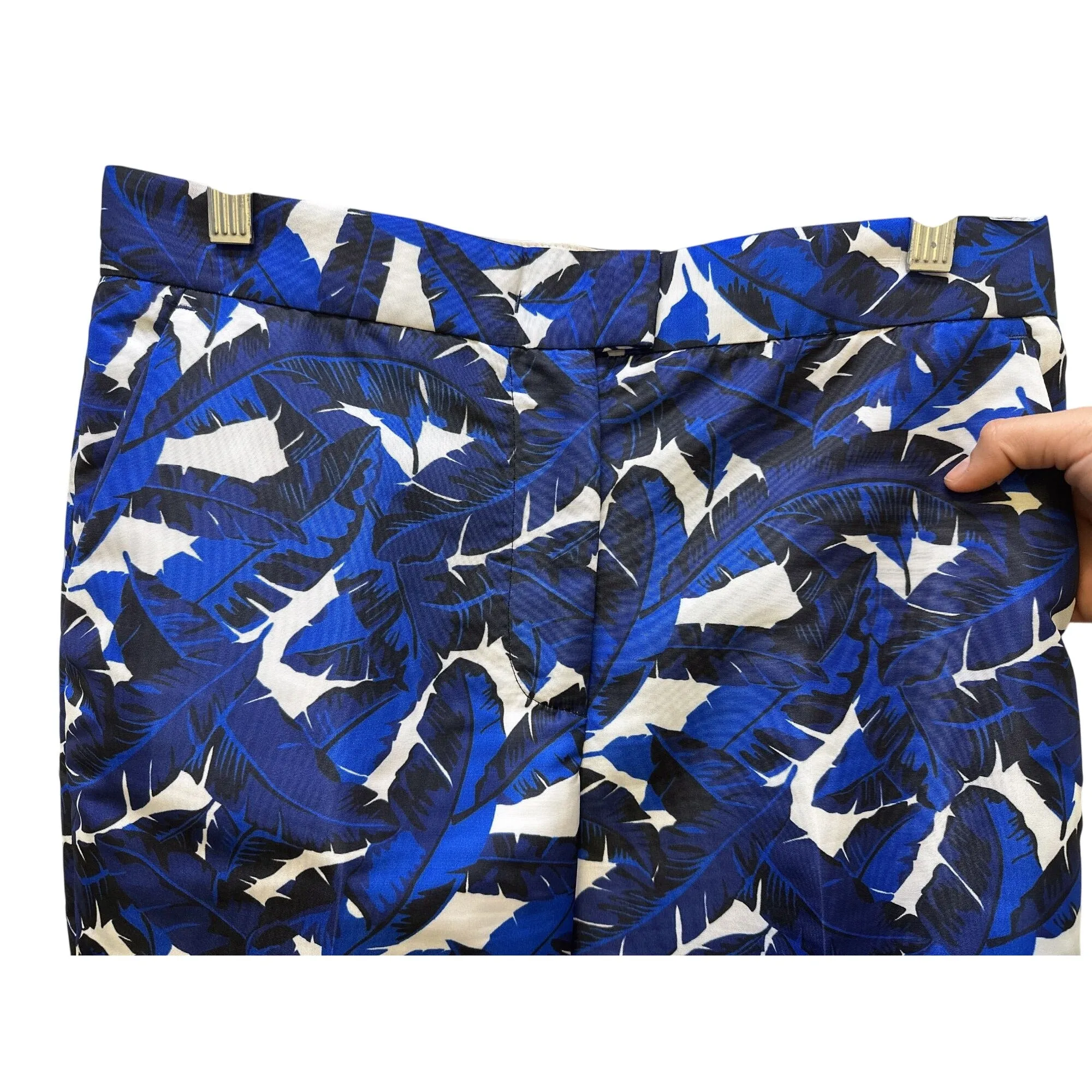 MSGM Blue & White Banana Leaf Print Cropped Pants Size 6