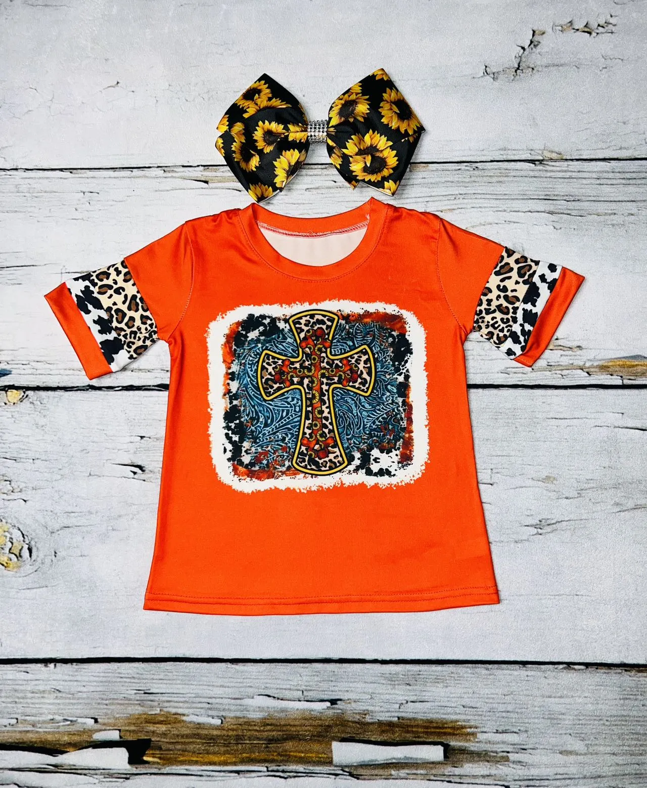 Orange leopard cross short sleeve shirt DLH0824-15