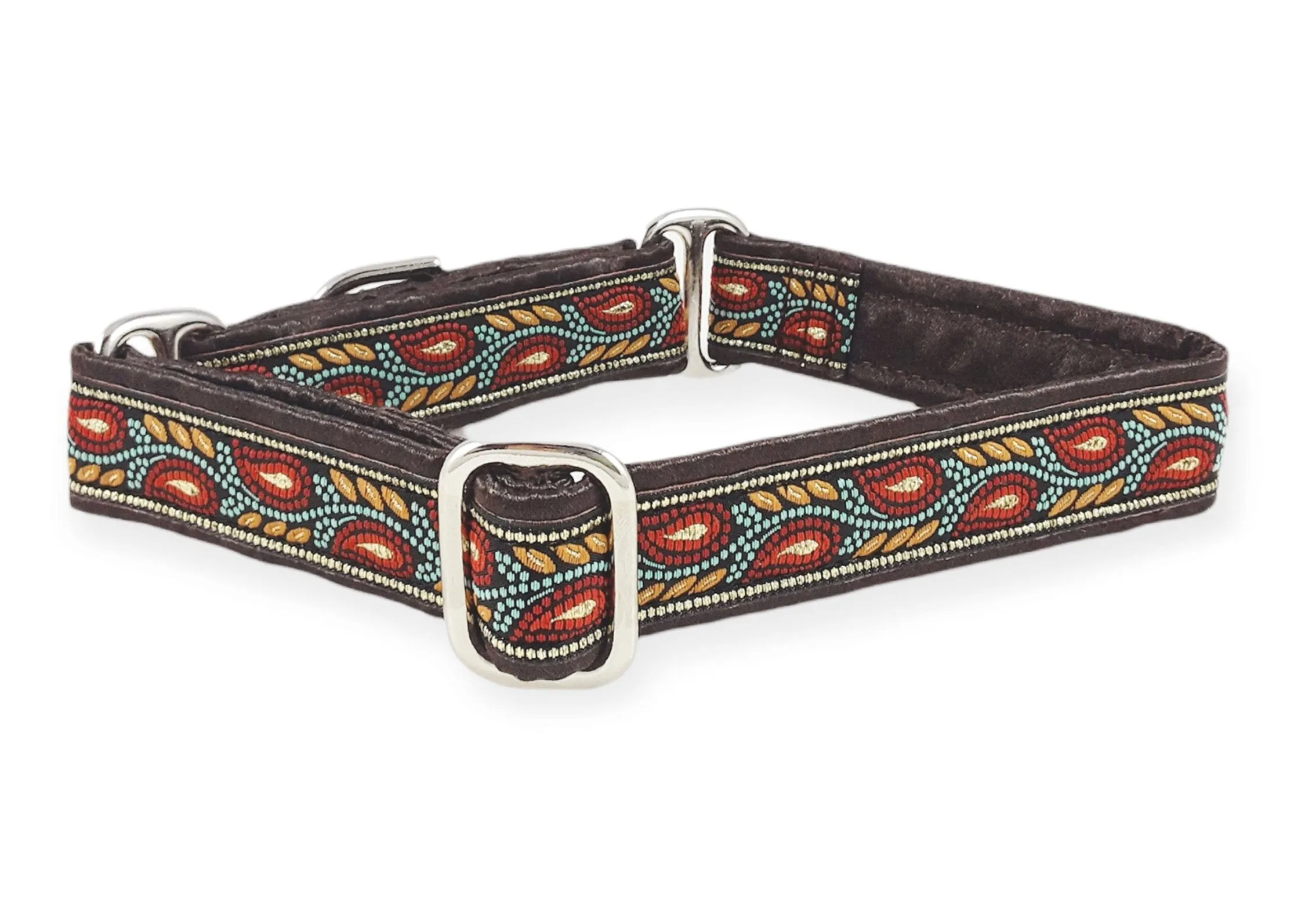 Paisley Vines in Brown & Crimson - Martingale or Buckle Dog Collar - 1" Width