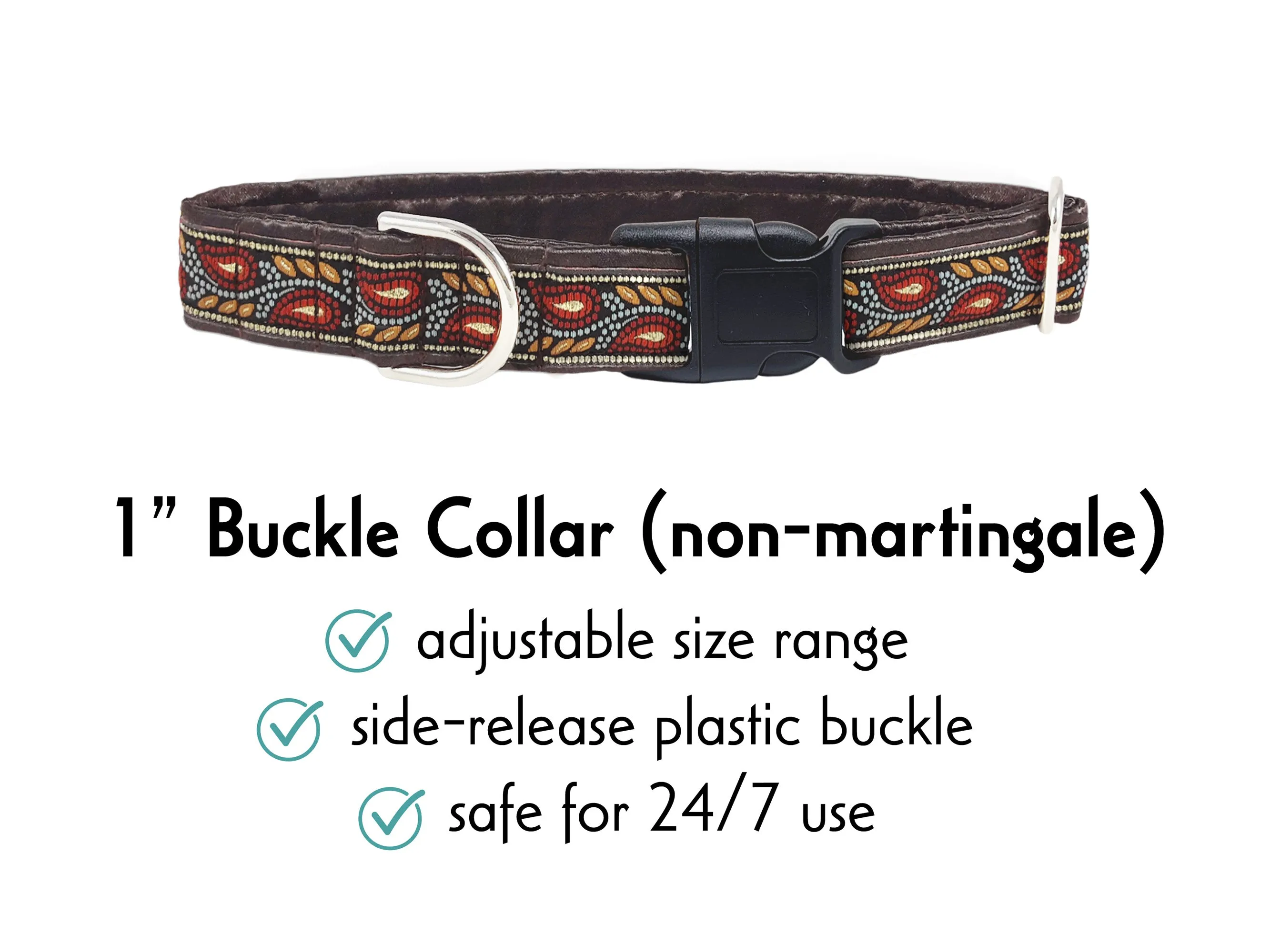 Paisley Vines in Brown & Crimson - Martingale or Buckle Dog Collar - 1" Width
